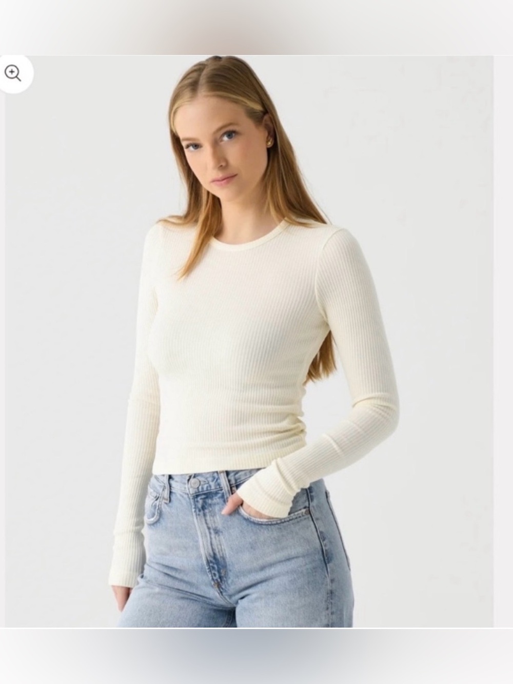 VGUC AGOLDE Organic Cotton Alma Shrunken LS Tee in Ivory Sz S